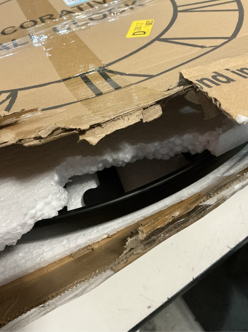 Condition photo showing New/Like New for Maxstar Large Round Wall Clock for Living Room Decor Battery Operated Non Ticking Black Metal Wood Clocks for Home Living Room Garden Farmhouse Office Kitchen Decoration -24 inch Black-arabic Numerals 24 Inch