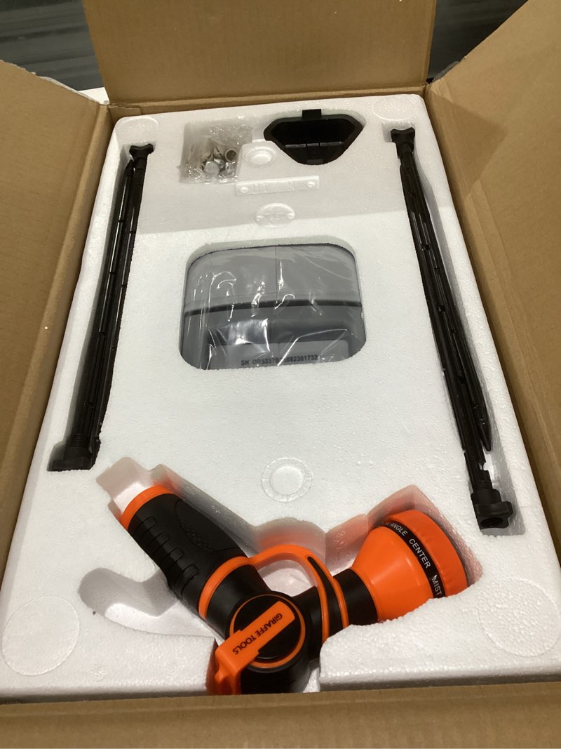 Condition photo showing Good Condition for giraffe tools heavy duty retractable hose reel, 5/8" x 92ft automatic rewind garden hose reel with 360° swivel base, ground mounted for lawn, patio, concrete floor & yard watering 92 ft 5/8 inch