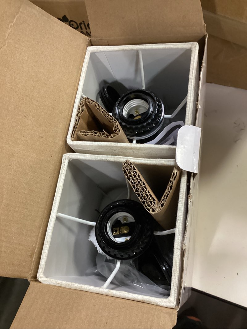 Condition photo showing Good Condition for Table Lamp for Bedroom Set of 2, Bedside Lamps with 3 Color Temperatures Night Light, Lamp for Night Stands with AC Outlet and Square Shade, Pull Chain Small Desk Lamp for Living Room Home Decor Flaxen Shade-Black Base 15 inch