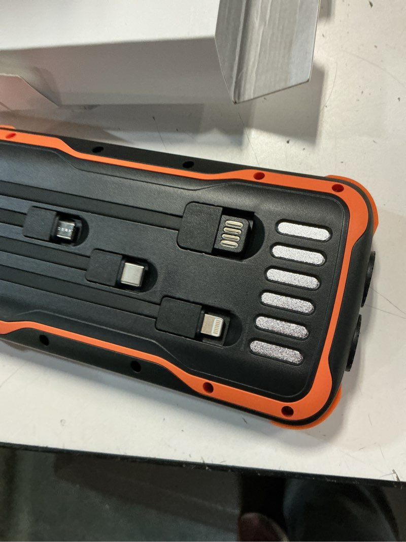 Condition photo showing Good Condition for solar power bank 40000mah, portable charger pd 20w fast charging solar charger power bank built in 4 cables and usb-c in/output, camping essentials external battery pack with flashlights orange-black