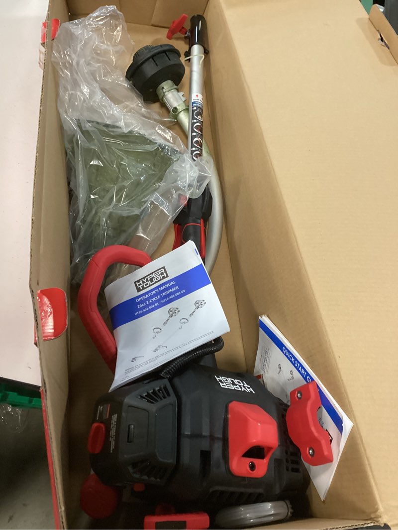 Condition photo showing As Is for hyper tough 17" 26cc 2-cycle gas powered curved shaft string trimmer