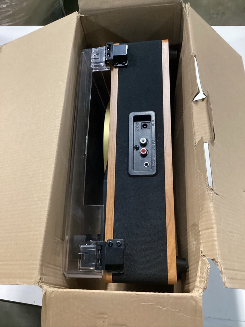 Condition photo showing As Is for vinyl record player with built-in speakers bluetooth record player support bluetooth in & out high fidelity 3-speed turntable with at-3600l magnetic cartridge support rca output auto stop