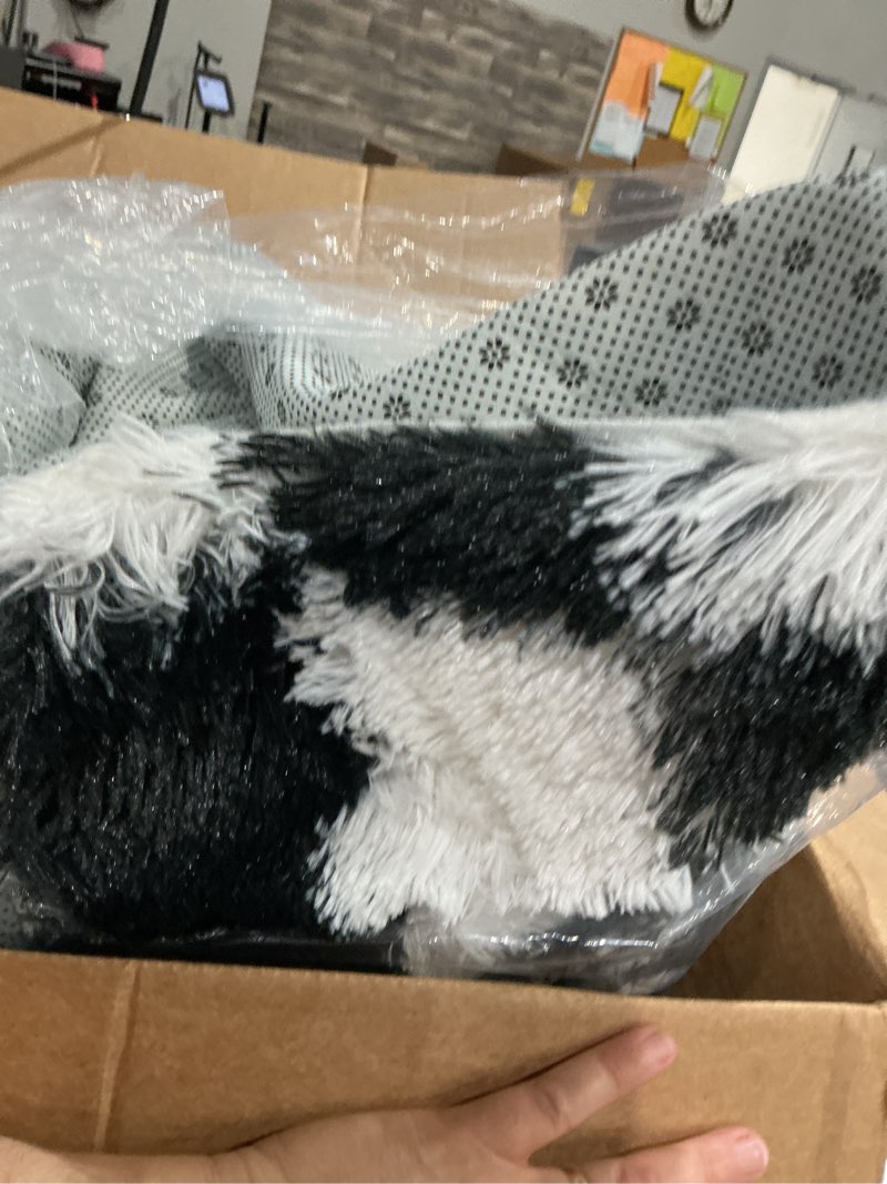 Condition photo showing As Is for pentantan shag area rugs for living room, classic checkered fluffy bedroom carpet, black & white