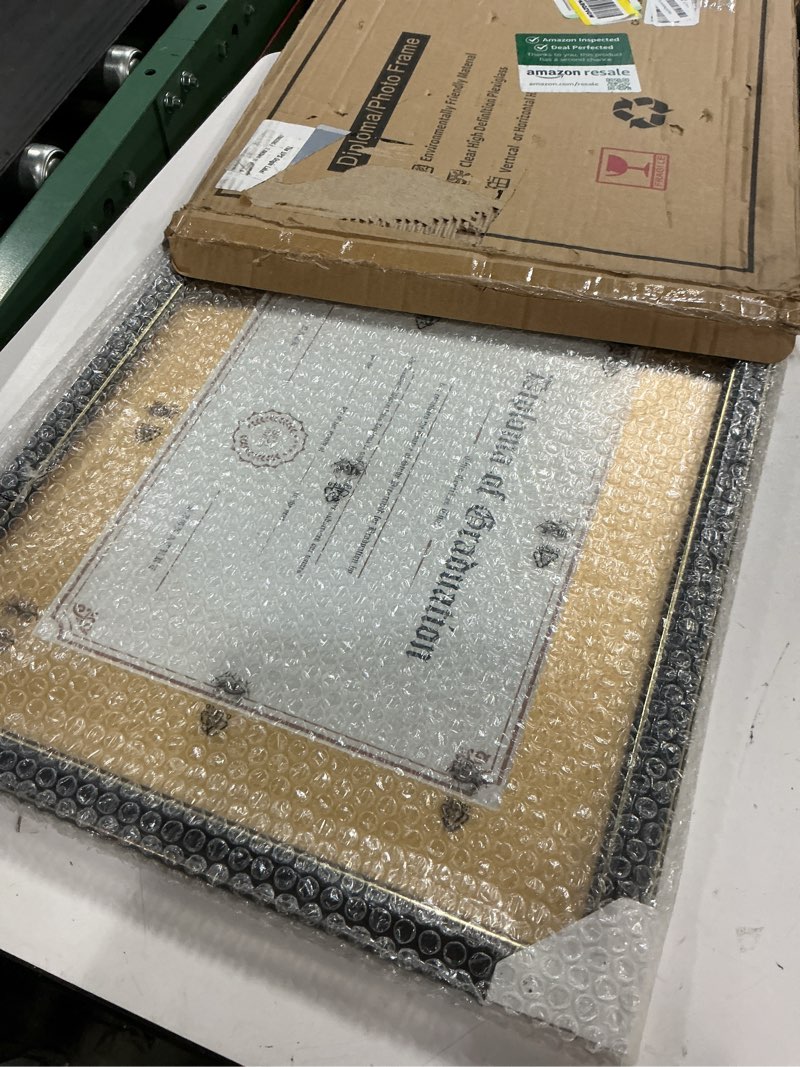Condition photo showing Good Condition for (color golden )graduationmall 11x14 diploma frame with green over gold mat or display 15x18 certificate without mat,solid wood & tempered glass,glossy black finish with gold trim black with gold trim / green gold mat 15x18 or 11x14 with mat