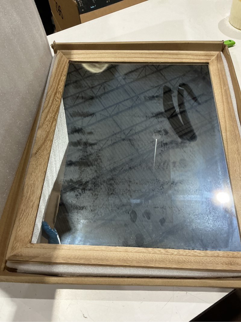 Condition photo showing Good Condition for aazzkang rustic mirrors for wall rectangle wooden frame hanging mirror for bedroom bathroom living room entryway small 16"l x 12"w natural
