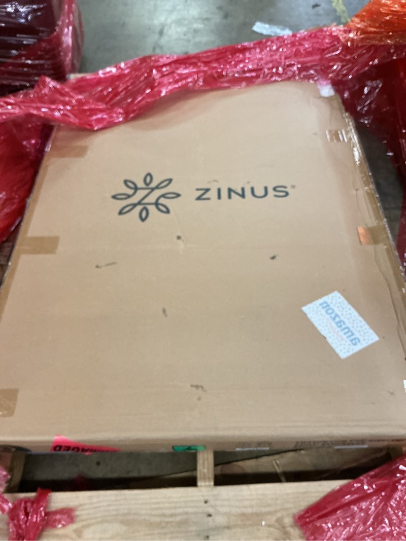 Condition photo showing As Is for zinus no assembly metal box spring / 4 inch grey mattress foundation / sturdy metal structure, queen queen box spring