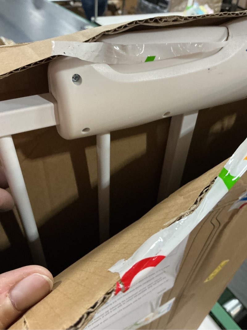 Condition photo showing As Is for Narrow Baby Gate 24 to 29 Inch Wide Pet Gate Pressure Mounted No Drill Safety Gate Walk Through Metal Child Gate for Kids Stairs or Pets Indoor White 24.02"-29.13"/61-74cm