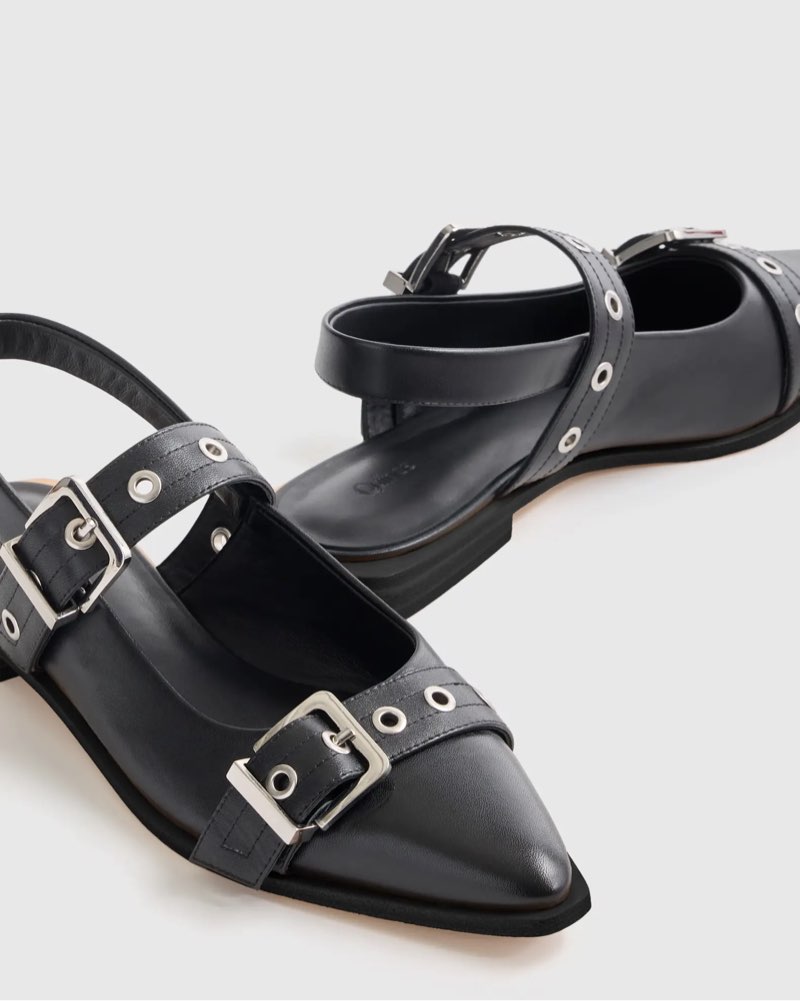 Italian Leather Bold Buckle Slingback Flat size 9