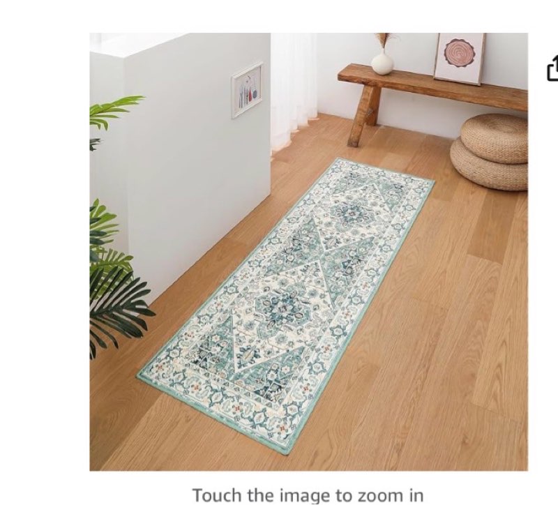 VK VK·LIVING Machine Washable Rug 2'x6' Vintage Design Washable Runner Area Rugs with Non Slip Rugs for Living Room Bedroom Traditional Woven Carpet Stain Resistant Dining Boho Rug, Soft Sage