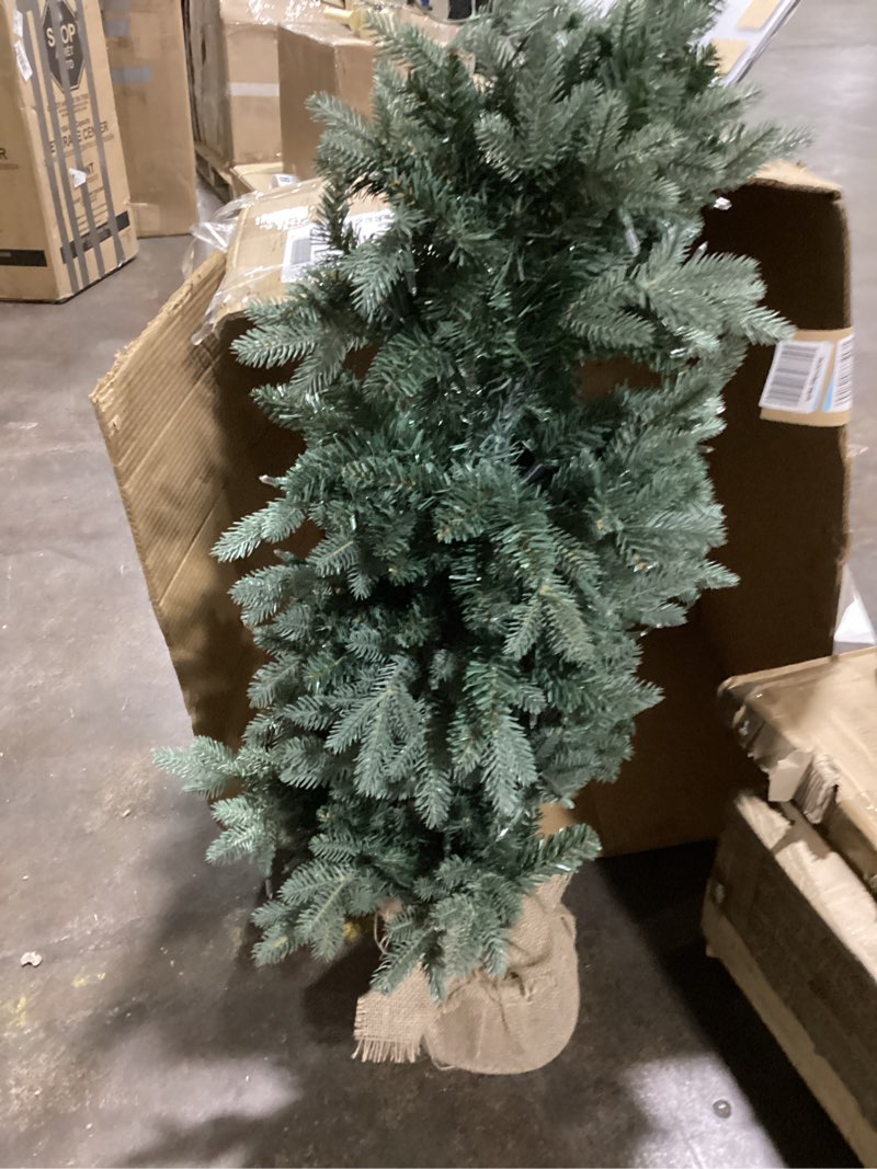 Condition photo showing Good Condition for National Tree Company 4 ft Pre-Lit Everyday Collection Mini Artificial Christmas Tree, 150 Clear Lights, 643 Tips, Burlap Base, Green