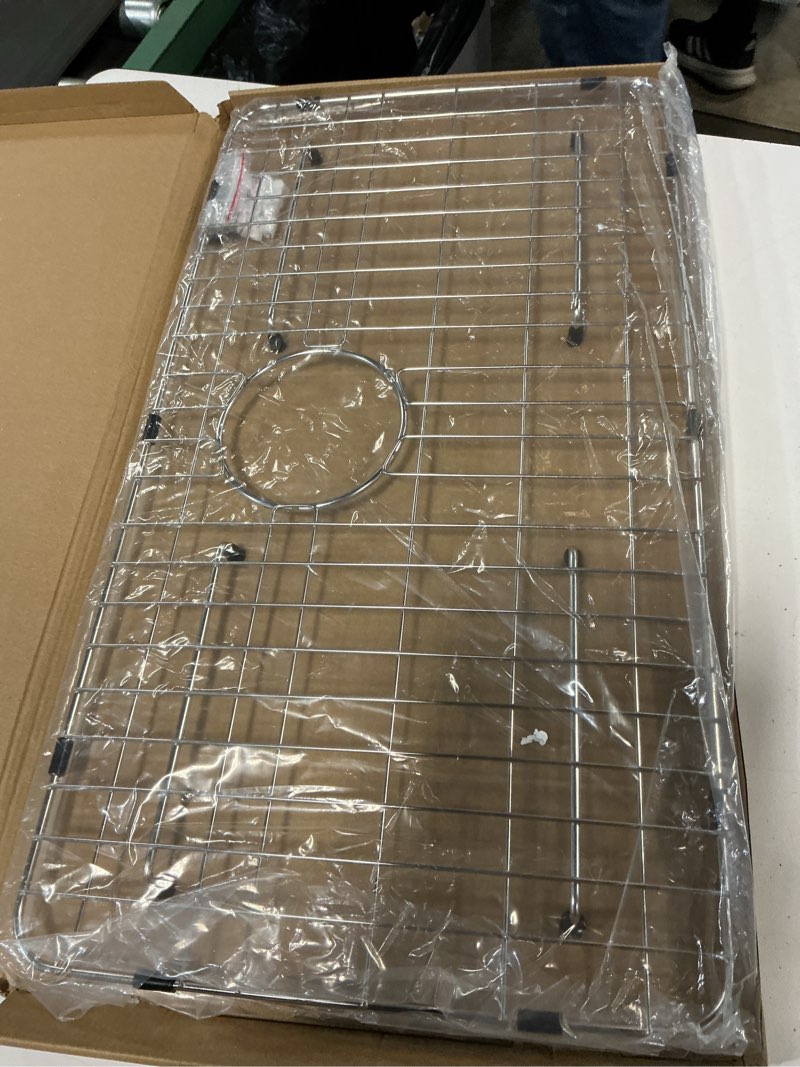 Condition photo showing Good Condition for awoke sink rack for bottom of sink, sink protectors for kitchen sink, 304 stainless steel heavy duty metal wire grate for single bowl farmhouse sink bottom,soft rubber feet (26×14 rear) rear 26×14