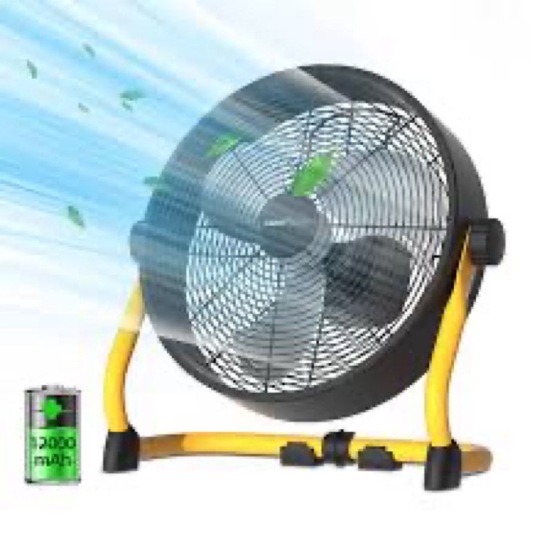 battery operated fan, cordless outdoor portable floor fan, high efficiency brushless motor, battery can run 5-24 hours, for camping, traveling, tents, stores, home,12 inch