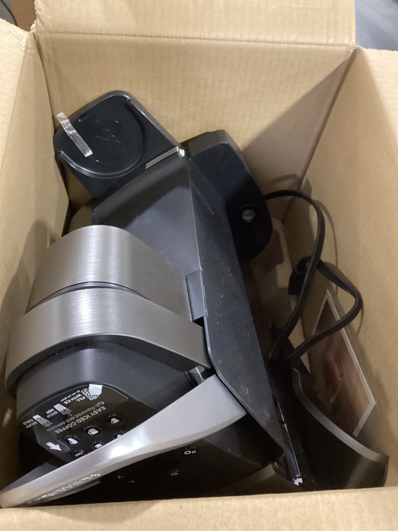 Condition photo showing As Is for incomplete   keurig k-elite single serve k-cup pod coffee maker, with strength and temperature control, iced coffee capability, 8 to 12oz brew size, programmable, brushed slate