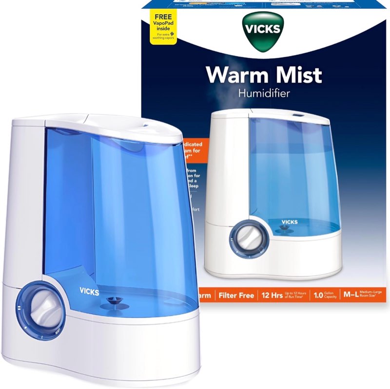 vicks warm mist humidifier - air humidifier for bedroom, home & large room, baby, kids and adults soothing steam vaporizer for cough, congestion, allergies & dry air, vaposteam compatible 1 count (pack of 1) white