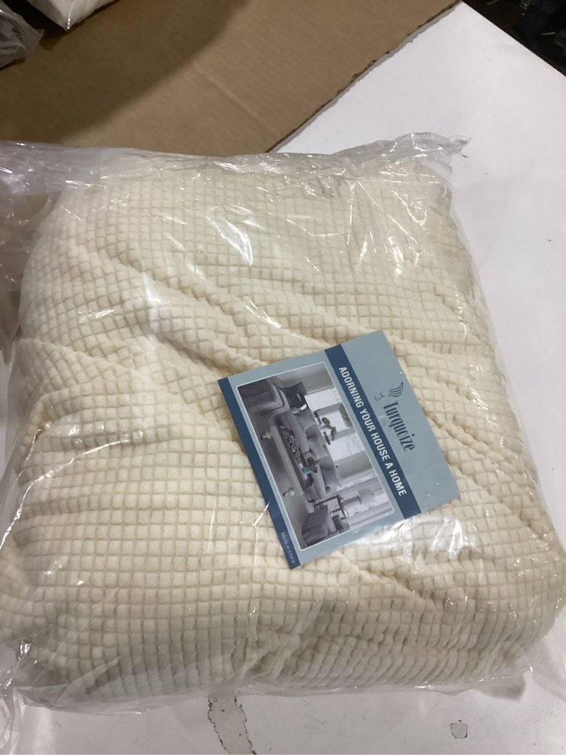 Condition photo showing New/Like New for Turquoize 2 Piece Chair Covers Armchair Covers for Living Room Stretch Armchair Slipcovers Soft Chair Cover with Arms Feature Thick Jacquard Fabric, Machine Washable (Chair, Cream) Armchair Cream