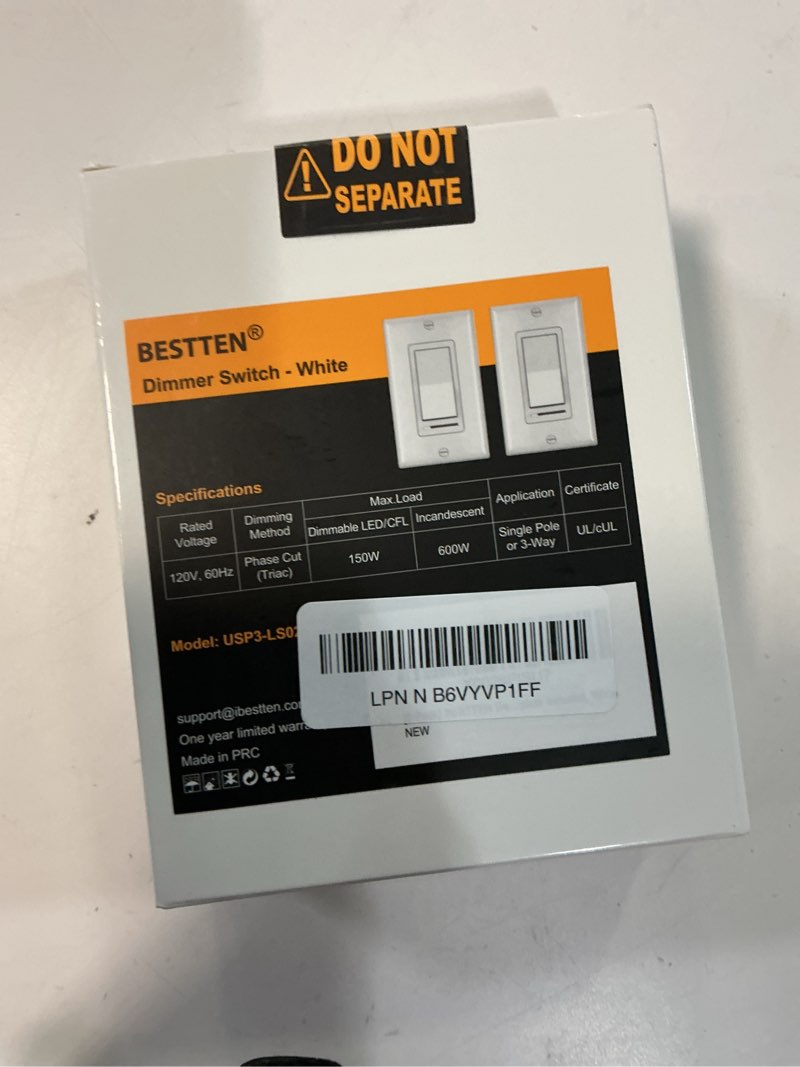 Condition photo showing Good Condition for BESTTEN 2 Pack Dimmer Light Switch, Universal Lighting Control, Single Pole or 3 Way, Compatible with LED Dimmable Lamp, CFL, Incandescent, Halogen Bulb, Decorator Wallplate Included, UL Listed, White Standard White 2