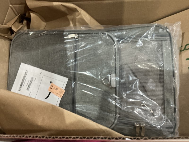 Condition photo showing Good Condition for mr. pen- pet carrier, 17.5" x 11.2" x 11.5", medium size, gray, portable travel carrier for small pets, cats & small dogs, breathable mesh, safety inner leash, side pocket & padded shoulder strap grey