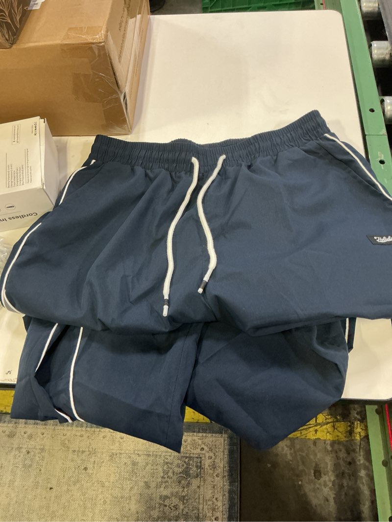 Condition photo showing Good Condition for SOLY HUX Men's Baggy Track Pants Drawstring Elastic Waist Parachute Sweatpants Streetwear Large Dark Blue