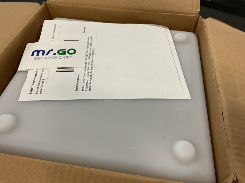 Condition photo showing Good Condition for Mr.Go 14-Inch Color Changing LED Cube Light Stool, Glow Cube Seat for Kids, Modern LED Light Side Table, 16 RGB Colors LED Mood Lighting, Ideal for Home Garden Patio Bar Pool Party Decorative Lighting Cube 14-inch