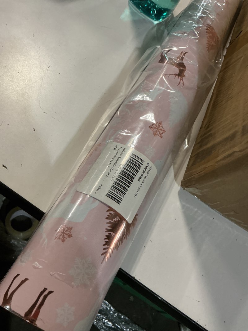 lezakaa christmas pink wrapping paper jumbo roll, santa claus & candy cane, metallic foil, rose gold foil reversible design for festive winter holiday, family gathering, 24 inches x 100 feet pink santa foil