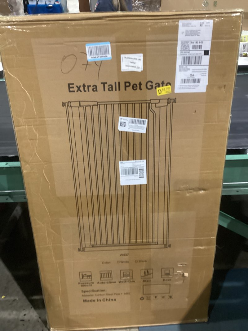 Condition photo showing Good Condition for Fairy Baby 51.18" Extra Tall Baby Gates for Doorways, 29.5"-48.4" Extra Wide Safety Child Gates for Cats Dogs, Metal Auto Close Stair Gates Indoor for Kid or Pets No Drilling Pressure Mount Kit, White White 29.5"-48.4"