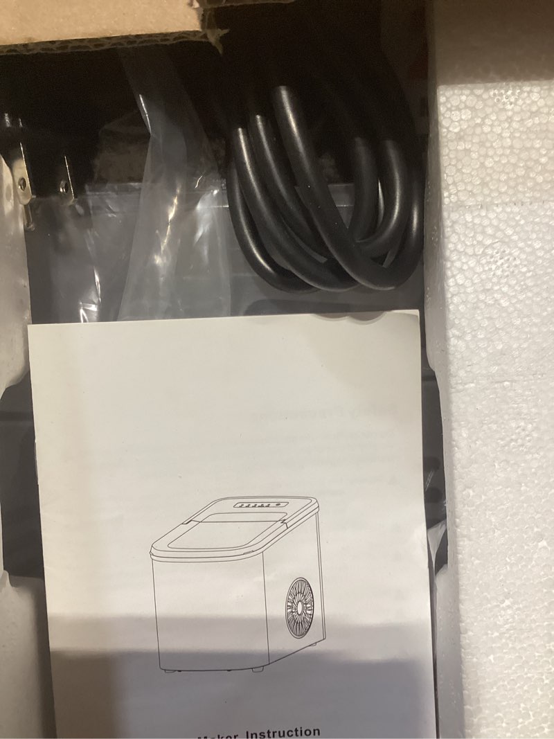 Condition photo showing New/Like New for 38lbs per day countertop ice maker, 9 ice cubes in 3.5 minutes, self-cleaning portable ice machine with 2 bullet sizes for kitchen, camping, rv, and party