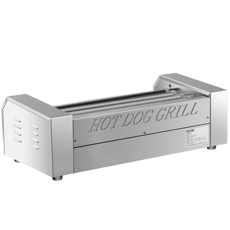VEVOR Hot Dog Roller, 18 Hot Dog Capacity 7 Rollers, 1050W Stainless Steel Cook Warmer Machine with Dual Temp Control, LED Light and Detachable Drip Tray, Sausage Grill Cooker for Kitchen Restaurant