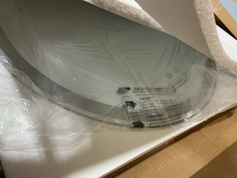 Condition photo showing Good Condition for dumos 24 inch round led bathroom mirror with lights, circle vanity mirror with anti-fog, dimmable, 3-color light, front light and backlit, memory function, tempered glass white-round 24"l x 24"w