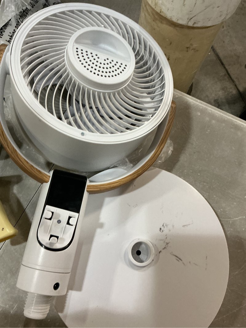 Condition photo showing As Is for better homes & gardens 8 inch air circulator pedestal fan, juliet collection, white and light honey