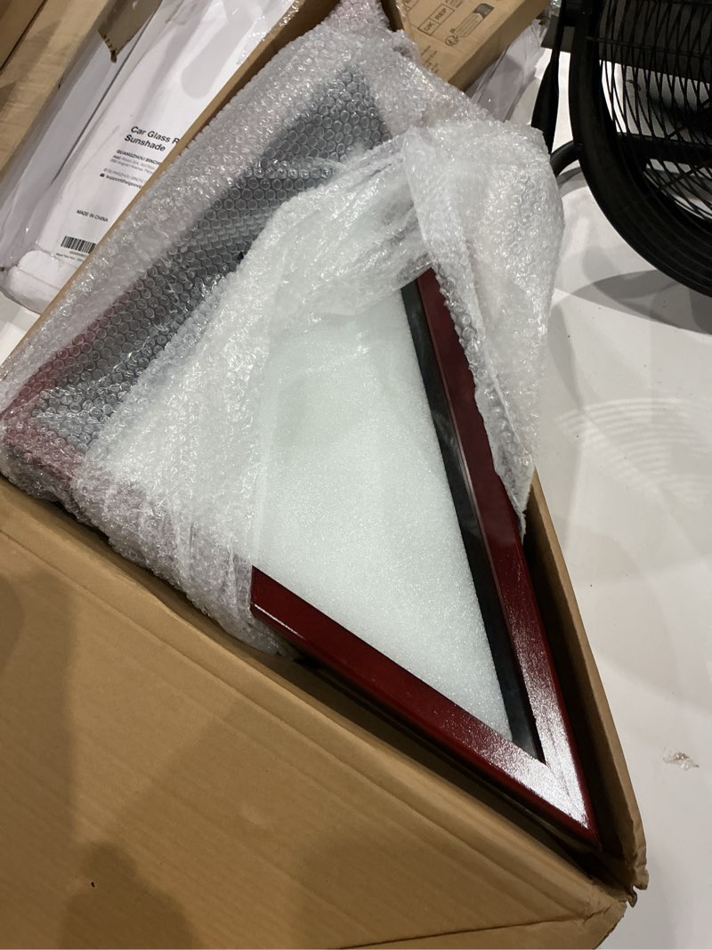 glass front flag display case for 5' x 9.5' folded burial flag, mahogany solid wood frame, wall mount military flag box display case for veterans