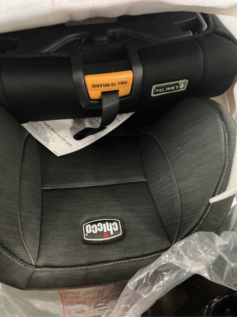 Condition photo showing New/Like New for chicco kidfit cleartex plus 2-in-1 belt-positioning booster car seat, backless and high back booster seat, for children aged 4 years and up and 40-100 lbs. | obsidian/black kidfit cleartex plus obsidian