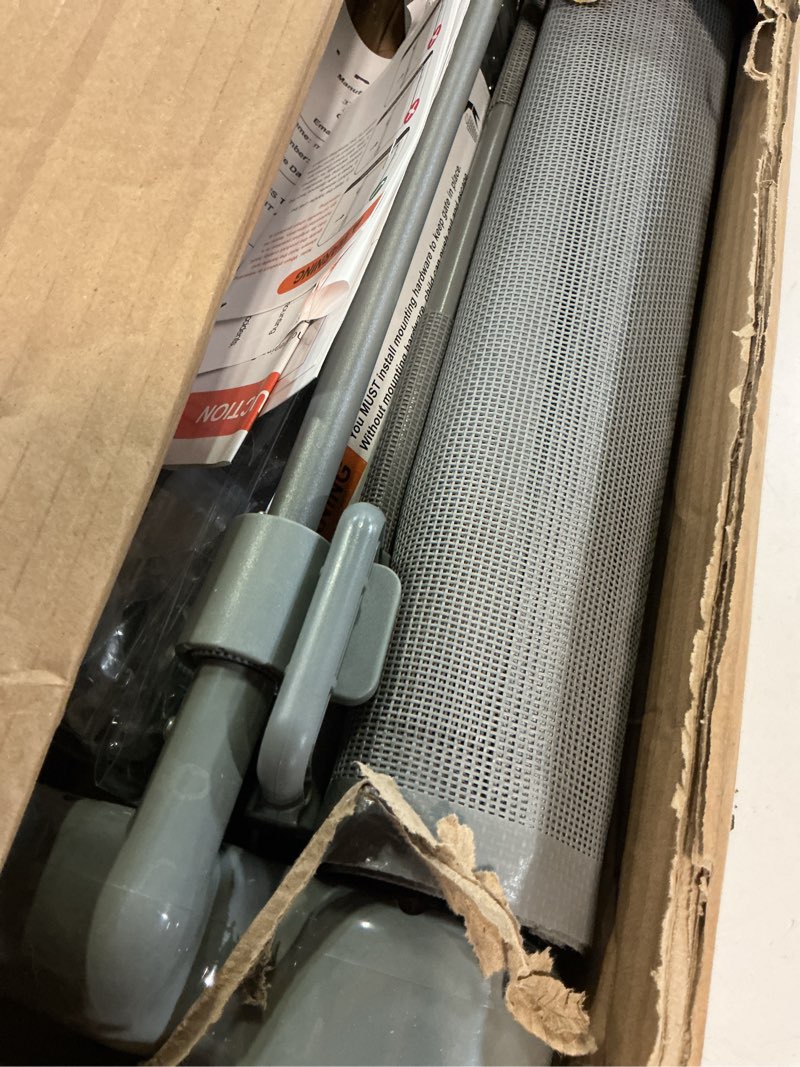 Condition photo showing Good Condition for miumoon 120 inch retractable baby gates 34 inch tall, retractable gate with reinforced strip design to prevent crawling through, 10 ft extra wide retractable dog gate for indoor/outdoor gray 34" tall x 120" wide