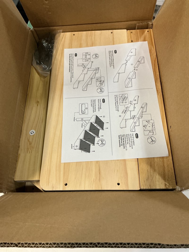 Condition photo showing Good Condition for 4-step dog stairs for large dogs, solid wooden dog steps for beds/couch with carpet, 24 inches anti-slip pet stairs for high beds, ramp for older/senior dogs, pet bed stairs to get on bed/sofa