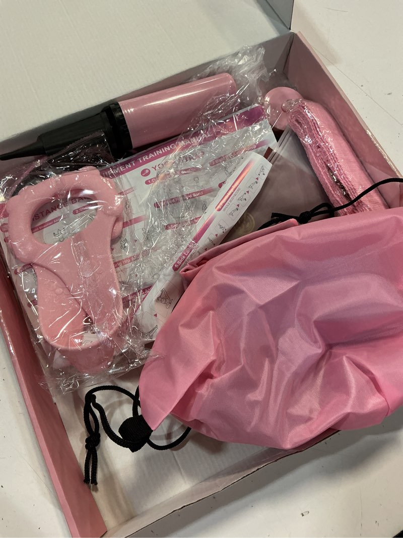 Condition photo showing As Is for (incomplete)hoedia 17 pcs pilates kit for women, pilates equipment ring and ball set with resistance bands, yoga strap, core sliders, socks, bag & guide for starter home workout fitness gym essentials pink