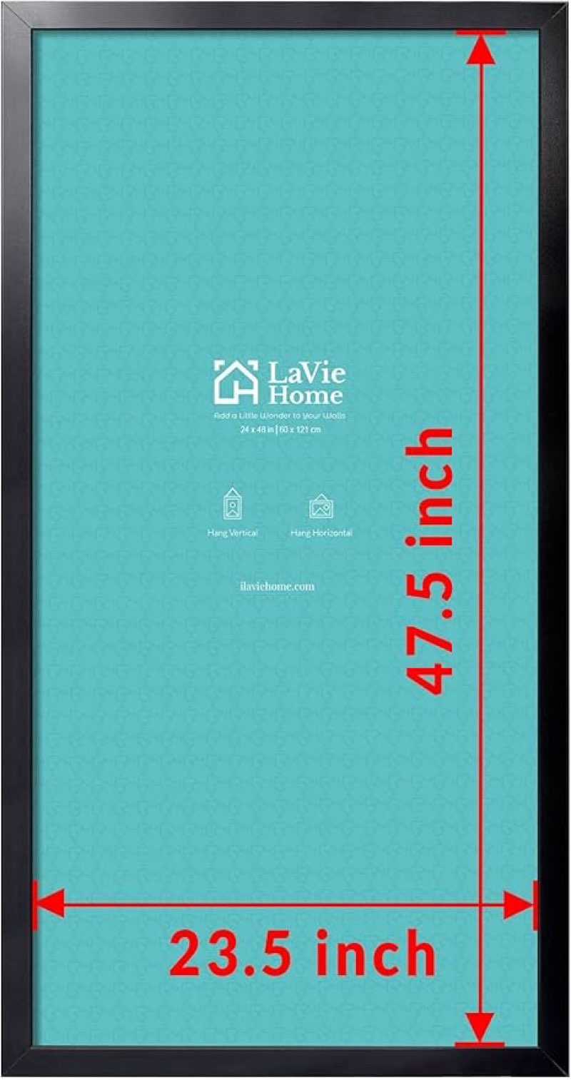LaVie Home 24 x 48 Picture Frame, Large Poster Frame with High Definition Plexiglass, Horizontal or Vertical Wall Gallery Poster Frames Suitable for Photos, Artworks, Posters,Puzzle, Black 1pc