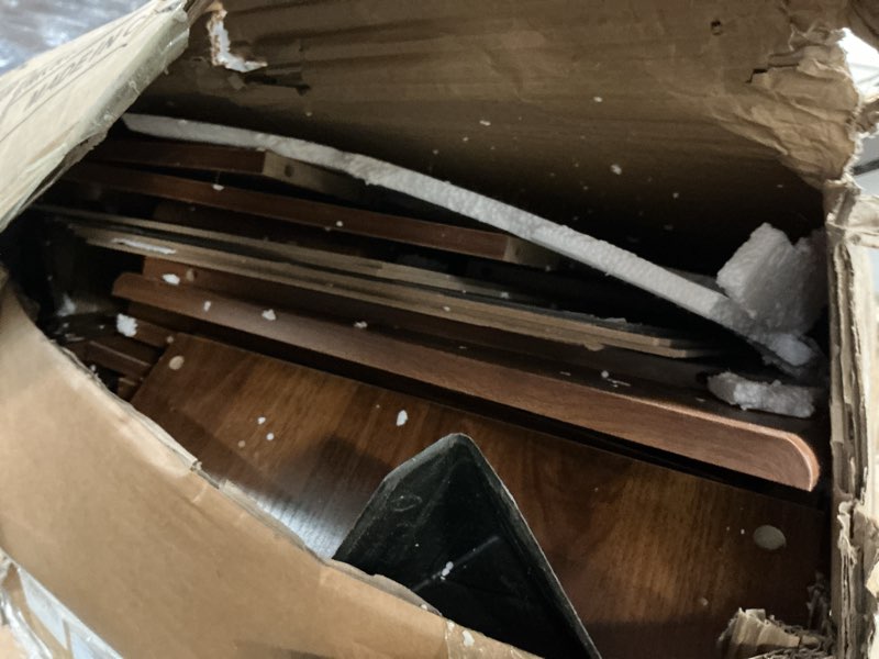 Condition photo showing As Is for Chrangmay 47.24" Big Modern Vanity Desk with Mirror and Lights,Makeup Vanity Desk with 5 Drawers and Storage Shelves & Power Outlet,Dressing Table with Glass Top, Brown