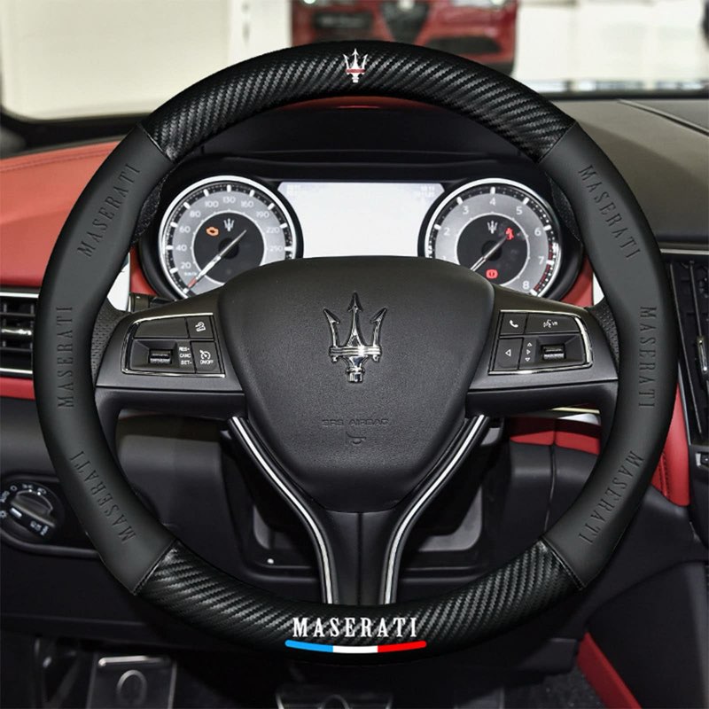 Mioteila New Fit Maserati Leather Steering Wheel Cover,Stylish Nappa Leather Carbon Fiber Texture Pr