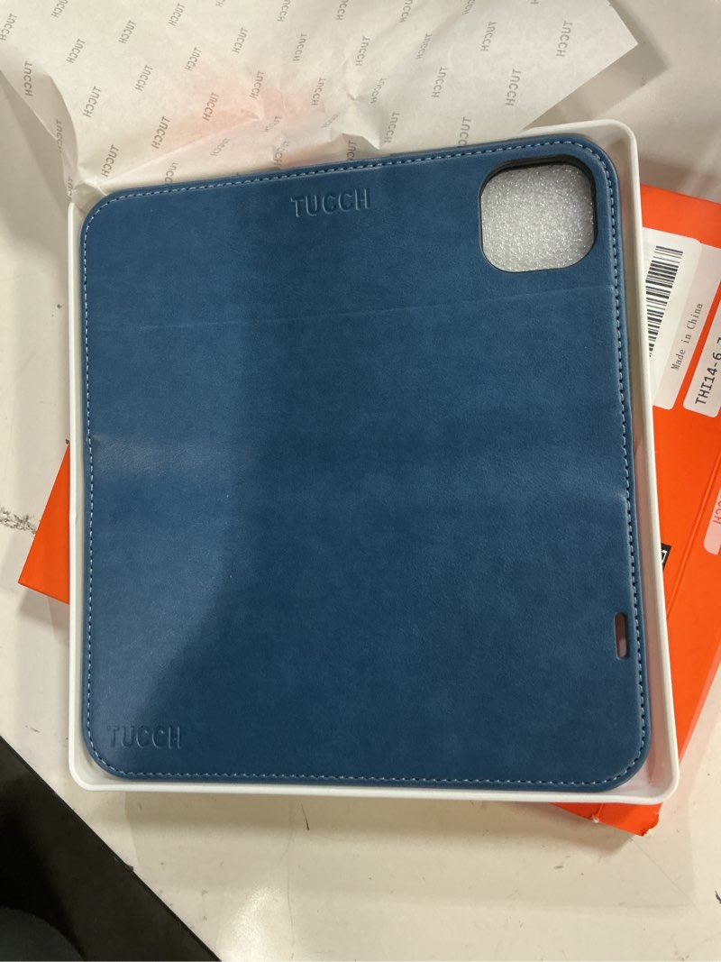 Condition photo showing New/Like New for tucch wallet case for iphone 14 plus 6.7", magnetic pu leather stand flip cover with 4 card slots [rfid blocking] folio [tpu shockproof interior case] compatible with iphone 14 plus, lake blue