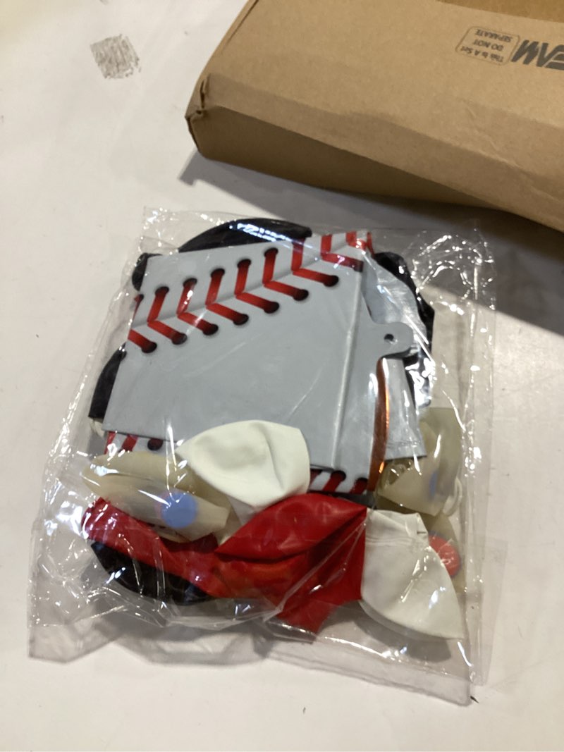 Condition photo showing New/Like New for Foilswirl 34 Pieces Baseball Birthday Party Decorations 4ft 5ft 6ft Baseball Arch Backdrop Cover 3 Spandex Arch Backdrop Cover Red Blue White Foil Balloons for Concessions Sports Game Birthday Party