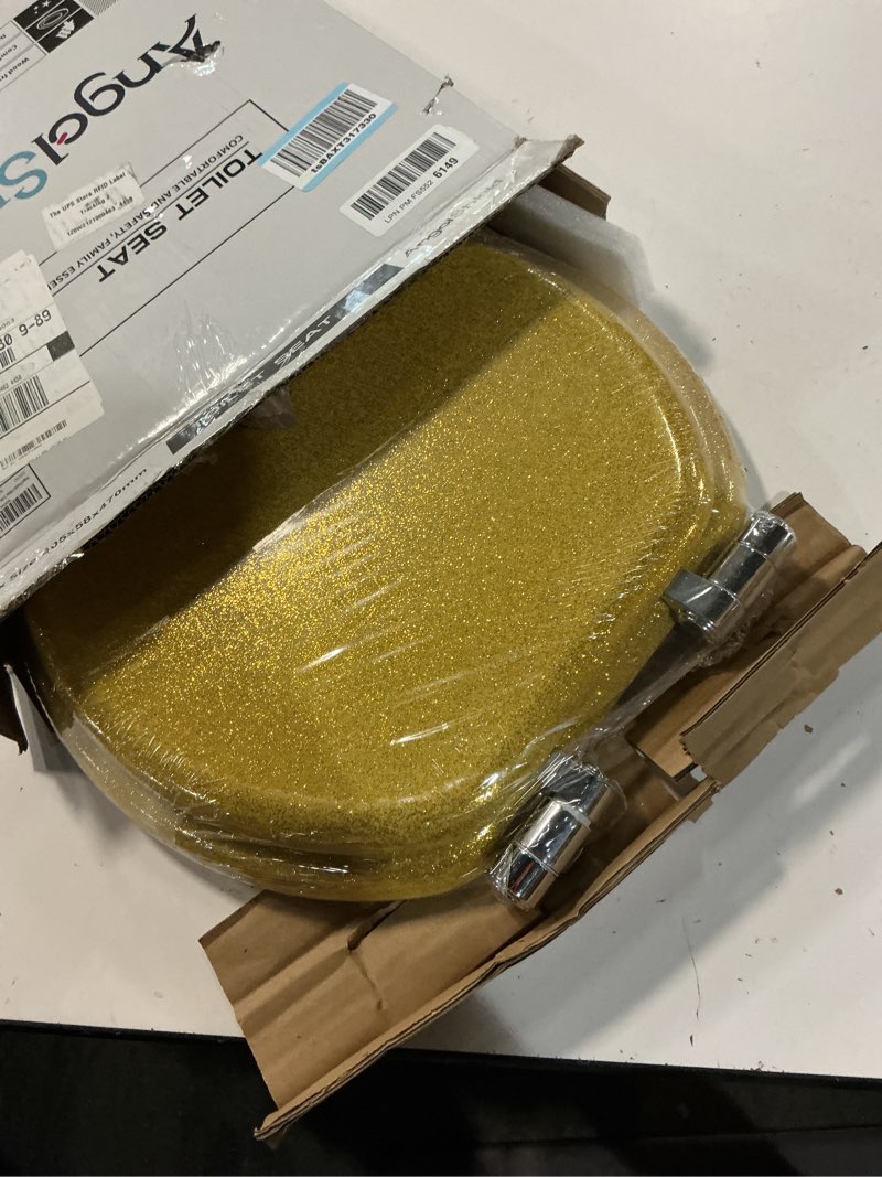 Condition photo showing New/Like New for Angol Shiold Glitter Toilet Seat Molded Wood Round Toilet Seat with Quietly Close and Quick Release Hinges, Easy to Install also Easy to Clean (Round 16.5'', Gold) Round 16.5‘’ Gold