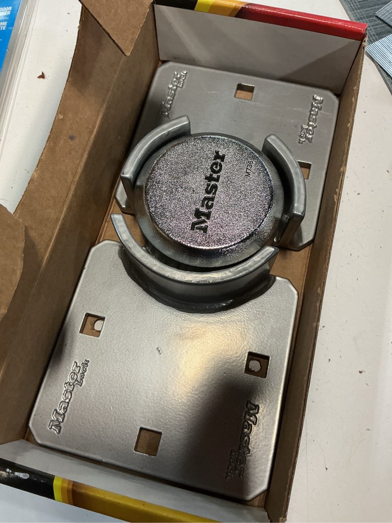 Condition photo showing As Is for heavy duty padlock with key, hidden shackle (hasp included)