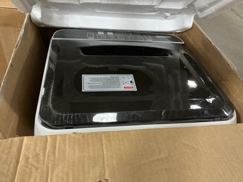 Condition photo showing As Is for portable washing machine 17.7lbs full-automatic compact washer machine for apartment, 10 wash program small portable washer for dorm, apartment, rv, home, gold gold 2.0 cu. ft.