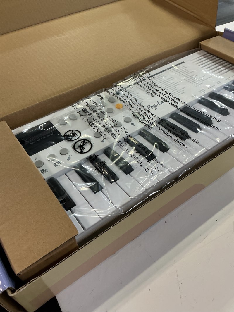 Condition photo showing New/Like New for pogolab mk1 37 keys kids keyboard piano, mini portable multi-function piano with excellent sound quality, built-in speaker & led display, small electric music keyboard gift for beginners (white)
