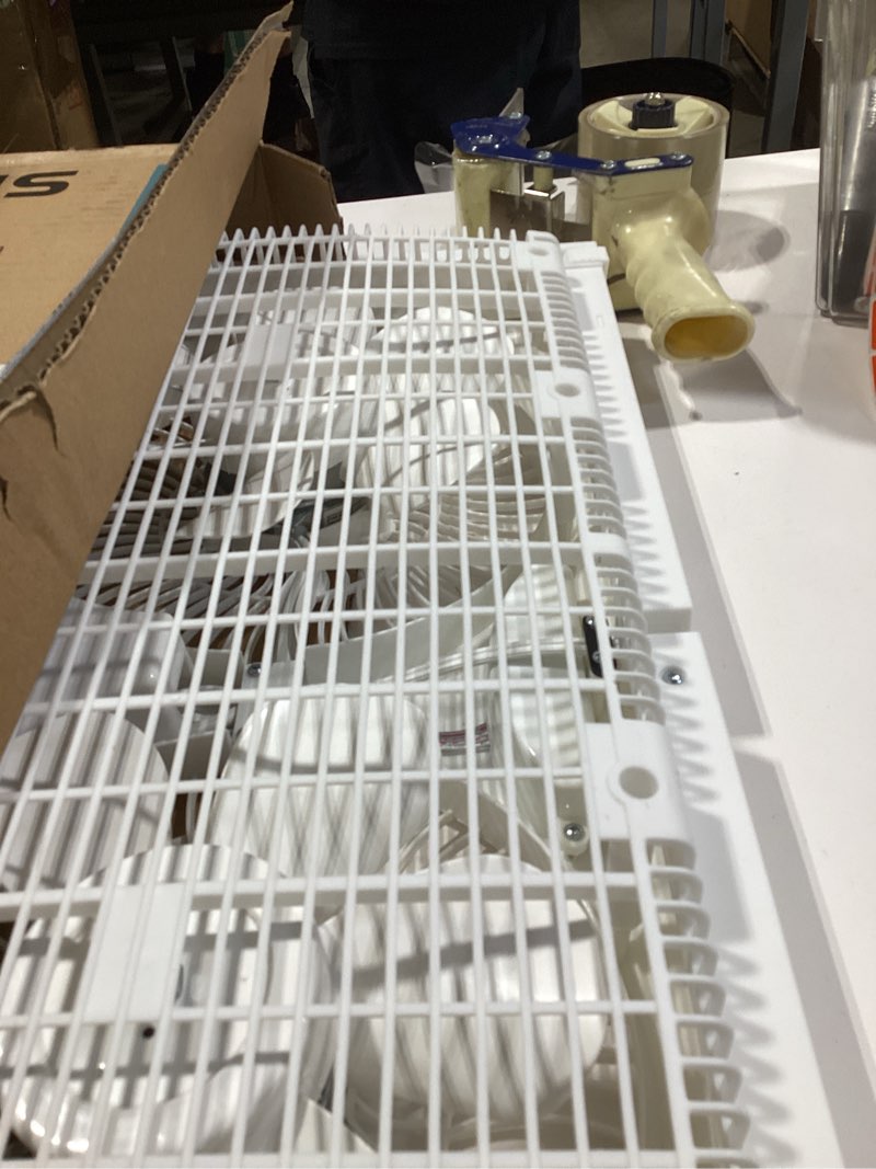 Condition photo showing Good Condition for shinic 9" twin window fan with reversible airflow, removable cover and bug screen, remote control, 3 functions-3 speeds, width adjustable (23.5" to 37"), bathroom kitchen window fan etl certified window fan with cover and bug screen white