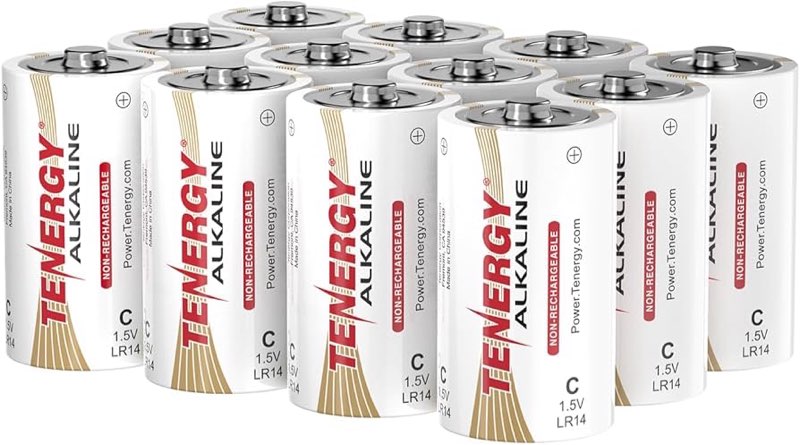 tenergy 1.5v c alkaline lr14 battery, high performance c non-rechargeable batteries for clocks, remotes, toys & electronic devices, replacement c cell batteries, 12 pack (72 ct)