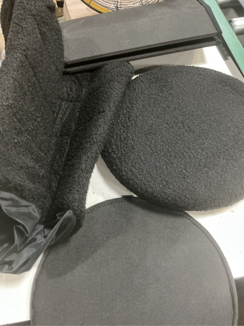 Condition photo showing Good Condition for 22 inch round boucle ottoman with storage, sherpa teddy fabric ottoman footstool, folding storage foot rest for bedroom, living room dorm, darkgrey 22"d x 22"w x 15.7"h darkgrey