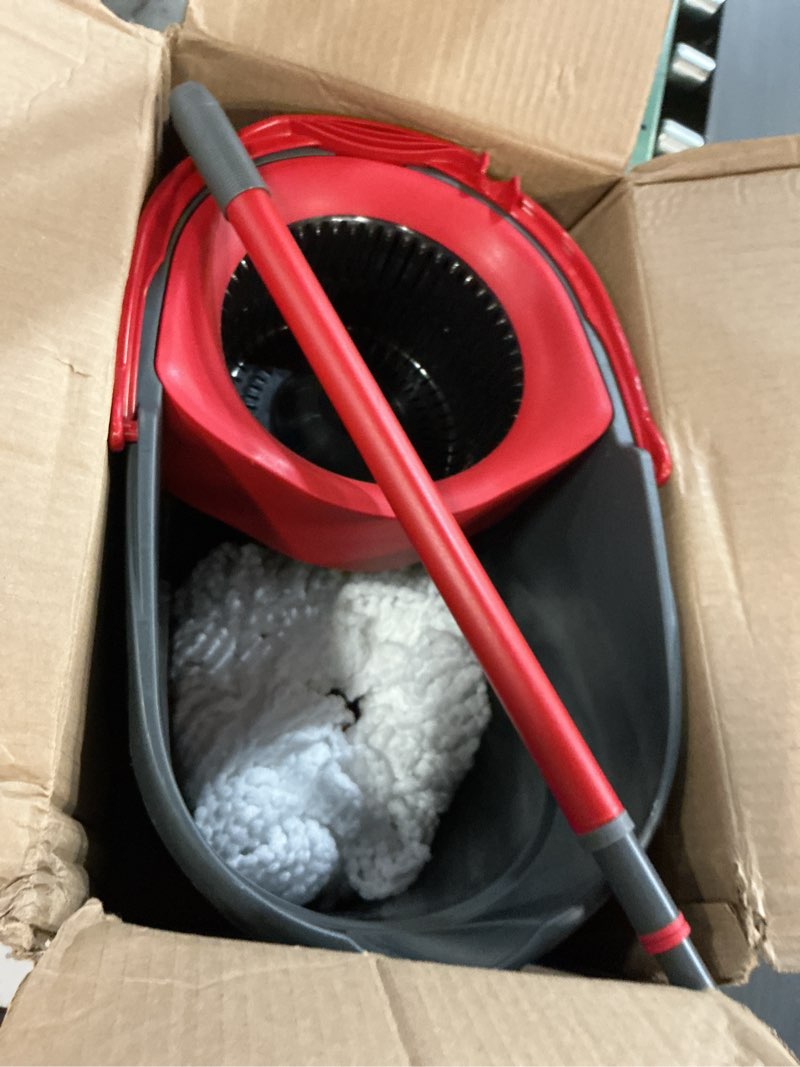 Condition photo showing As Is for o-cedar easywring microfiber spin mop, bucket floor cleaning system, red, gray, standard #1 easywring system