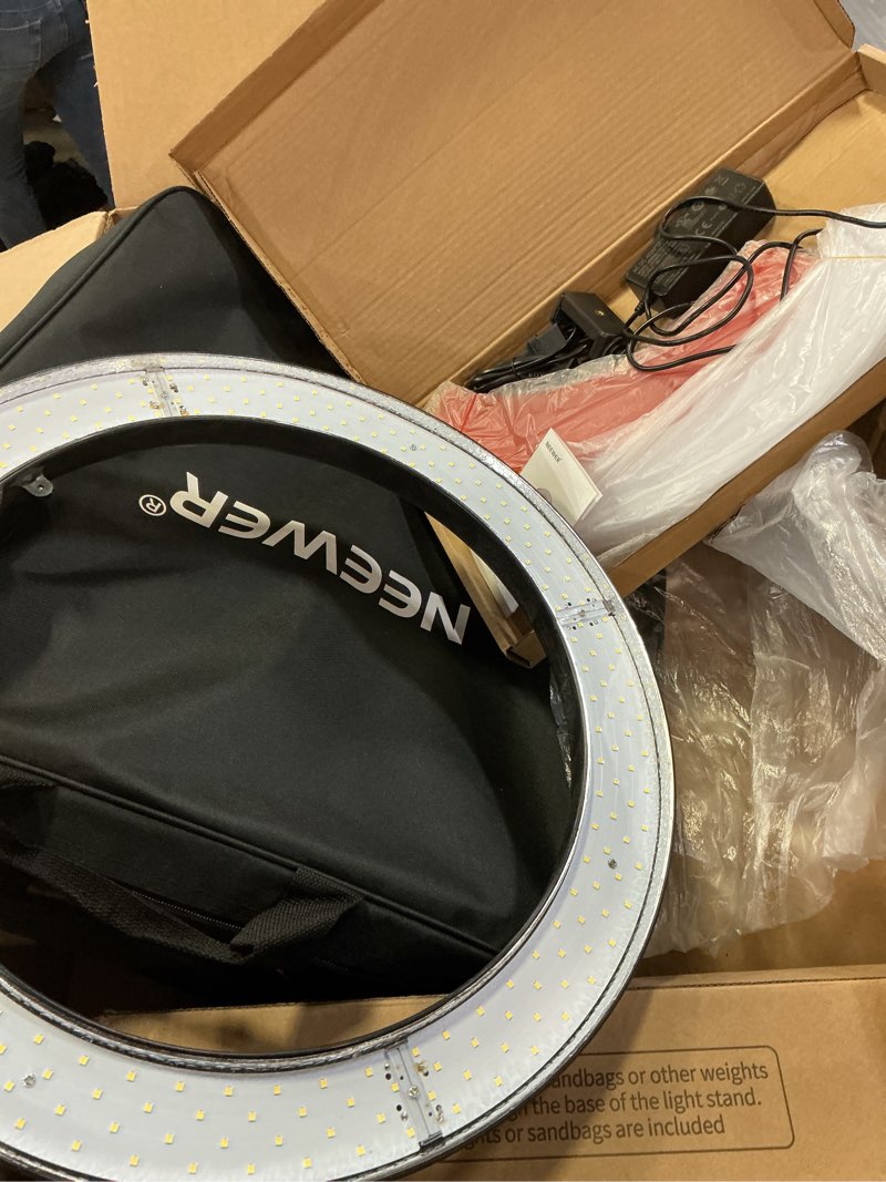 Condition photo showing Good Condition for NEEWER Ring Light 18inch Kit: 55W 5600K Professional LED with Stand and Phone Holder, Soft Tube & Bag for Tattoo Lash Extension Barber Makeup Artist Studio Video Photography Lighting, RL-18