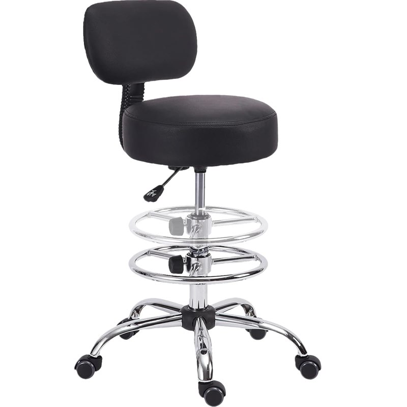drafting chair with backrest, adjustable foot rest height rolling stool with wheels, leather swivel work shop office stools chairs,