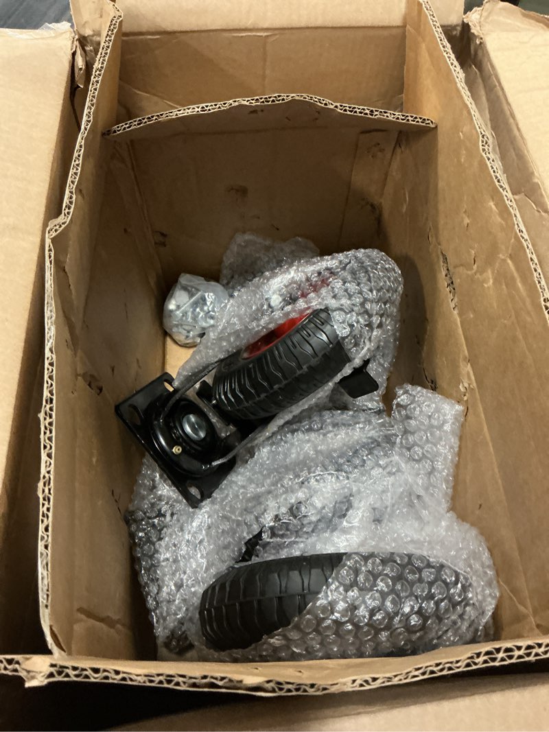 Condition photo showing Good Condition for Nefish 8 Inch Heavy Duty Outdoor Casters 2200 LBS, Durable Large Casters Wheels Set of 4, Industrial Grade Rubber Castors with Knobby Tread for Trolley, Industrial and Chicken Coop (2 Brake & 2 Rigid)